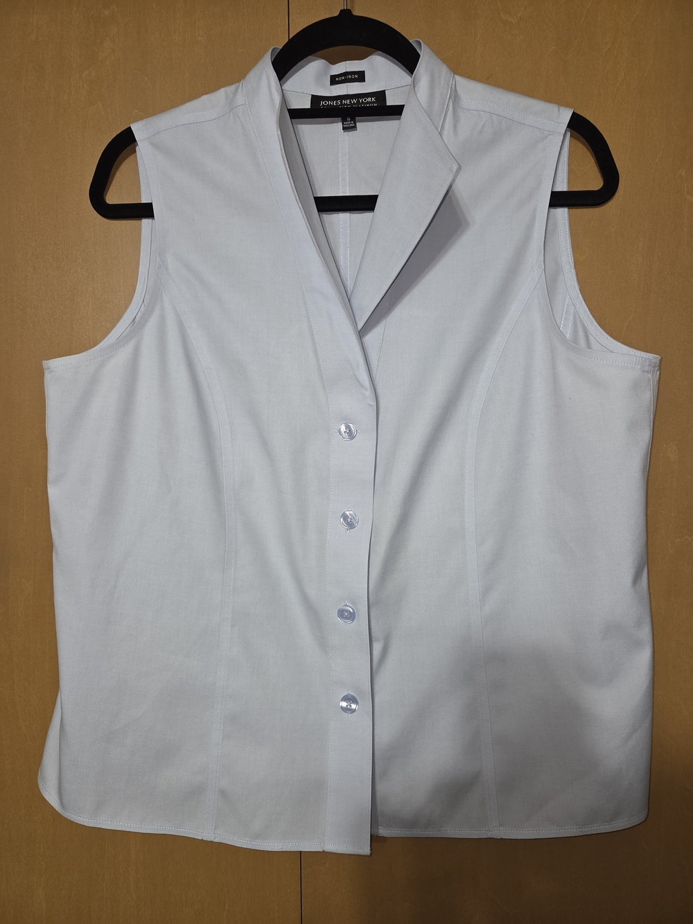 Jones New York White Sleeveless Button-Front Blouse with Notch Collar Size 16